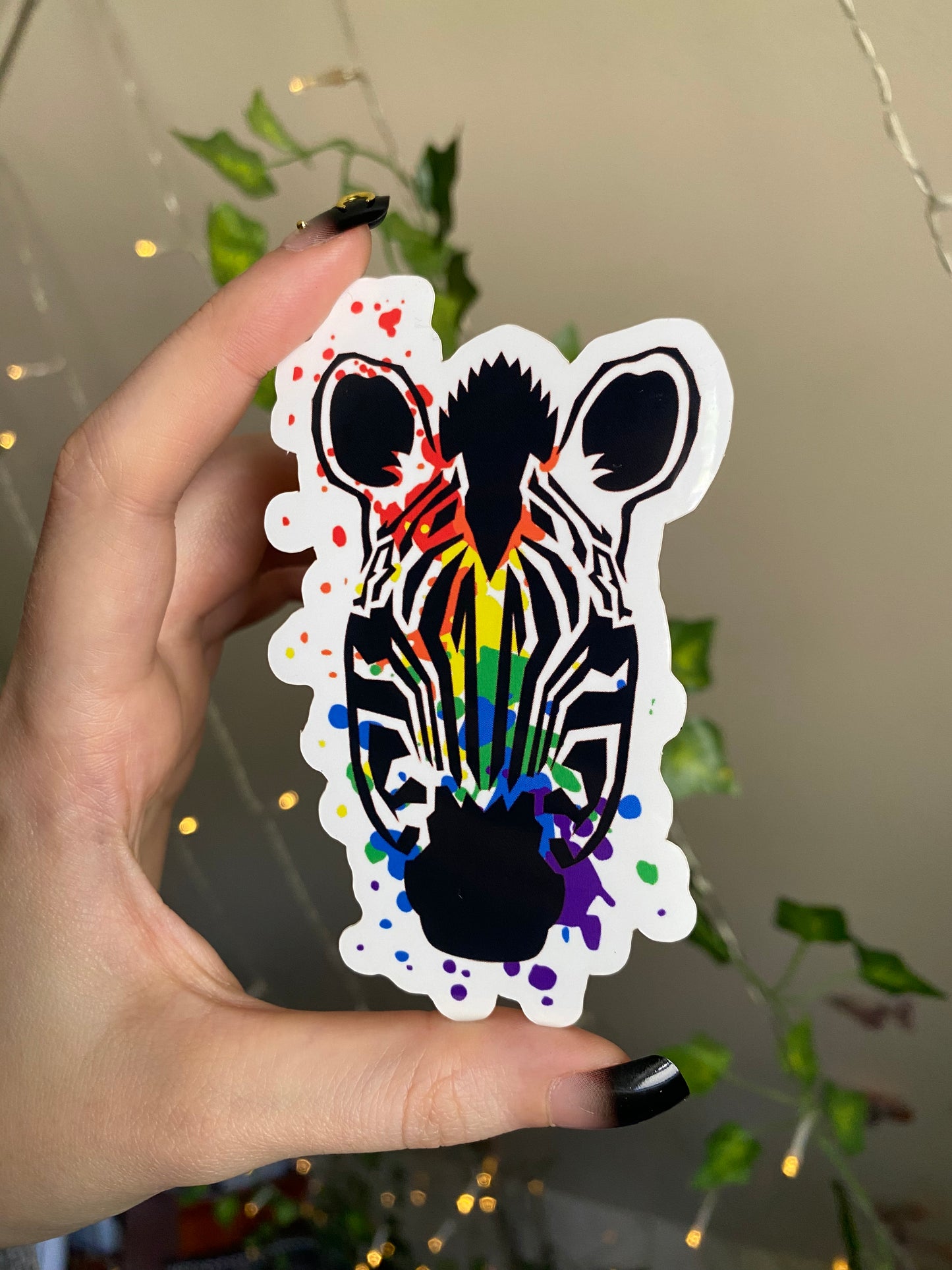 Rainbow Splatter Zebra Sticker 4" (Glossy Vinyl)